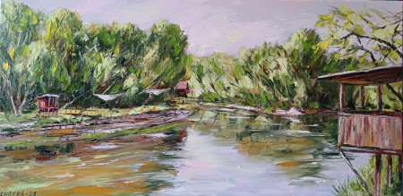 Sútok Moravy a Dyje, olej, 40x80, 2025