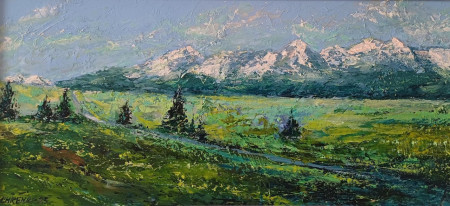Vysoké Tatry od diaľnice, akryl, 22x50, 2025