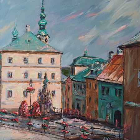 Banská Štiavnica - Radnica, olej, 50x50, 2025