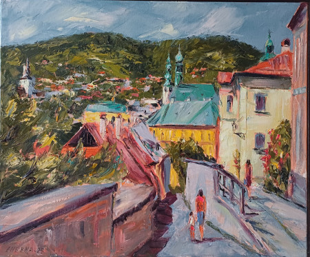 Banská Štiavnica z Ružovej, olej, 50x60, 2025