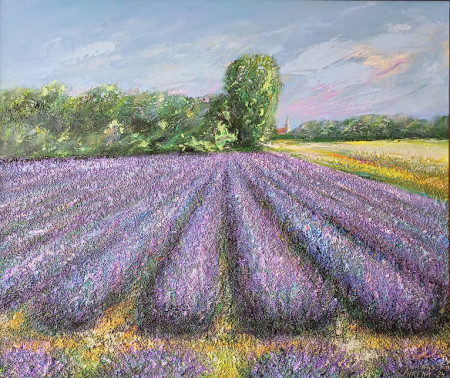 Levanduľové pole v Malých Levároch, akryl, 50x60, 2024