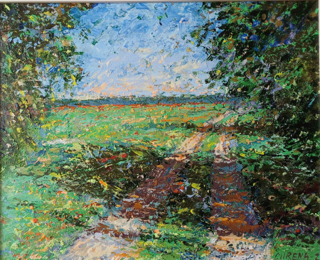 Poľná cesta, akryl, 31x38, 2025