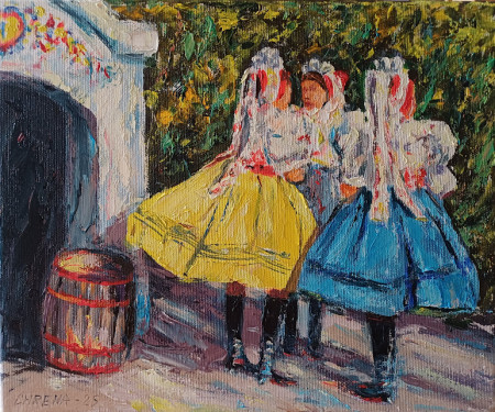 Prušánske kroje, olej, 24x30, 2025